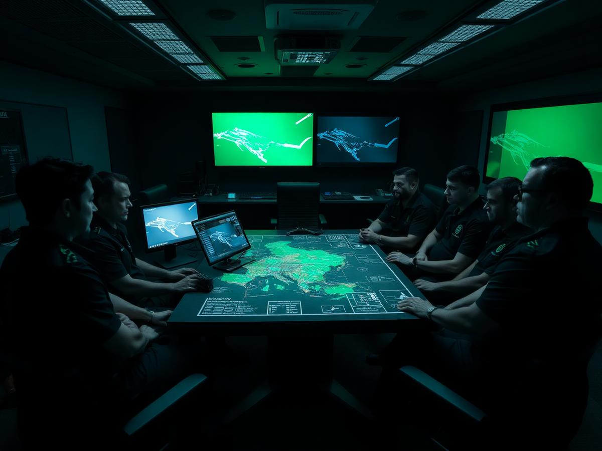 Zero Harm operations team reviewing a coordination map during a security briefing
